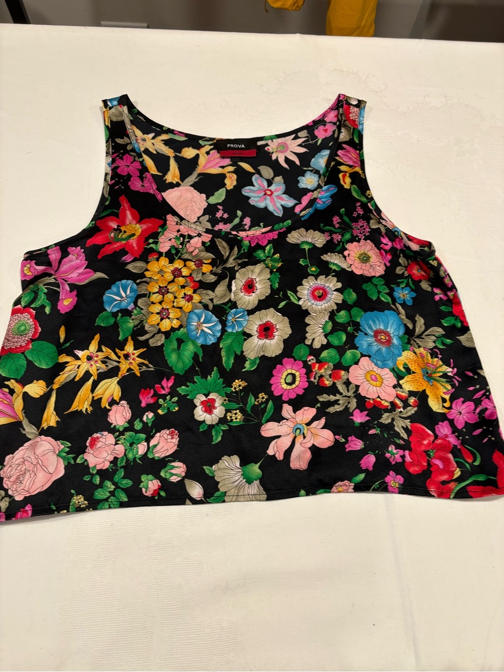 Prova Black Floral Sleeveless Camisole with Multicolor Flowers